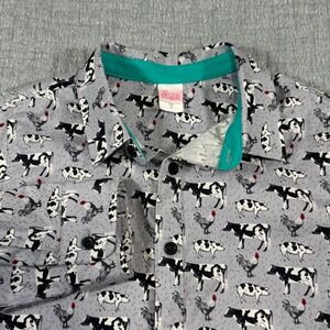 Ricrac & Ruffles Boys Sz 10 Button Up Shirt Farm Cows Pigs Chickens Long Sleeve‎
